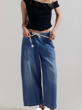 We The Free Blue Wide-Leg Rope-Waist Jeans